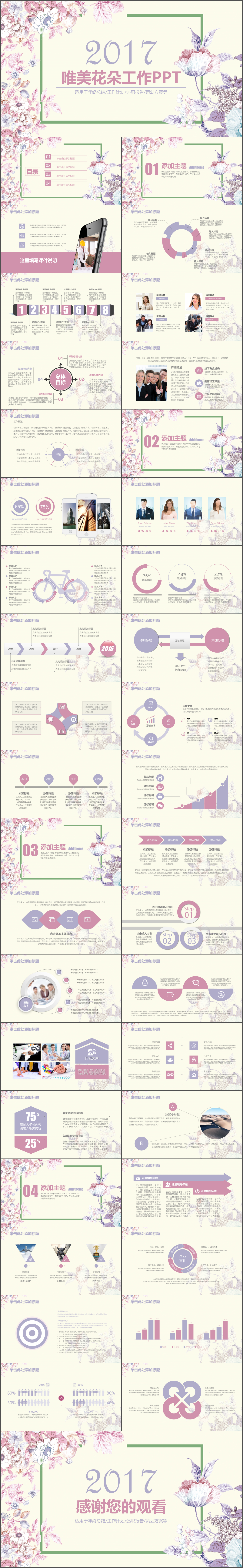 精致精美花朵工作汇报计划总结PPT模板