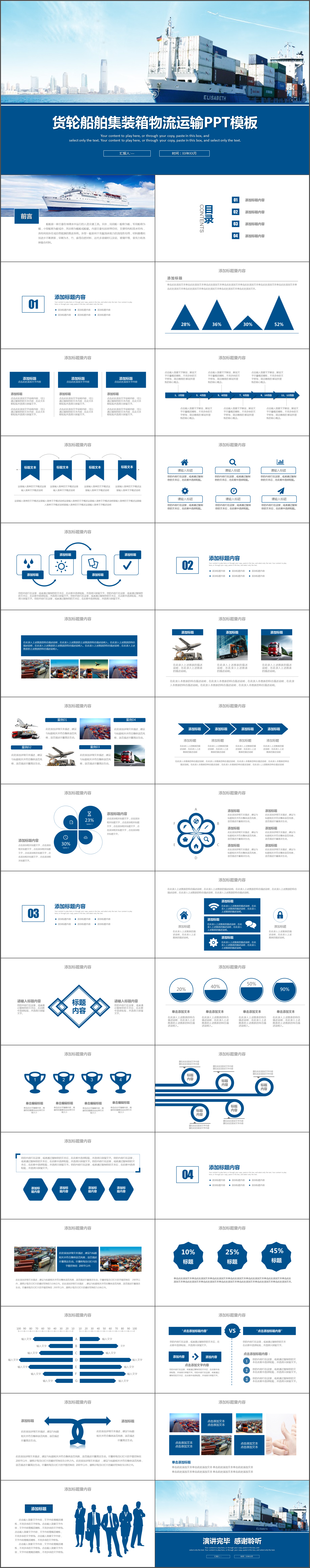 蓝色简约通用货运船舶总结PPT模板