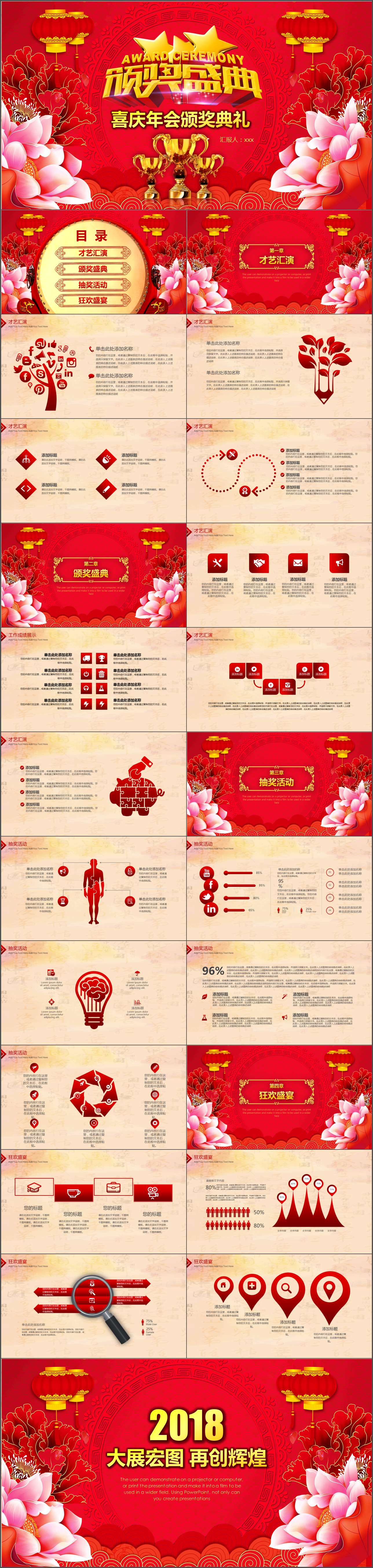 红色大气年会颁奖典礼PPT模板