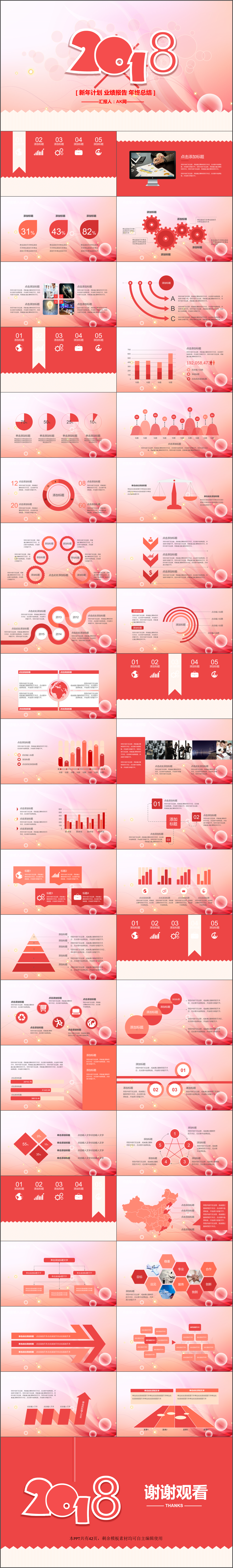 2018红色多图表多用途商务通用PPT模板