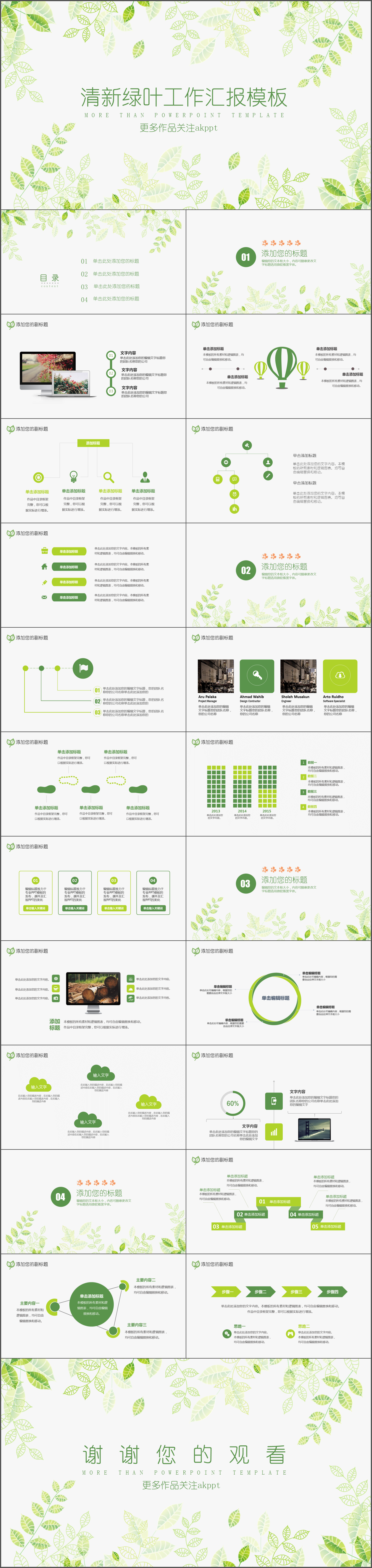 清新绿叶工作汇报PPT模板