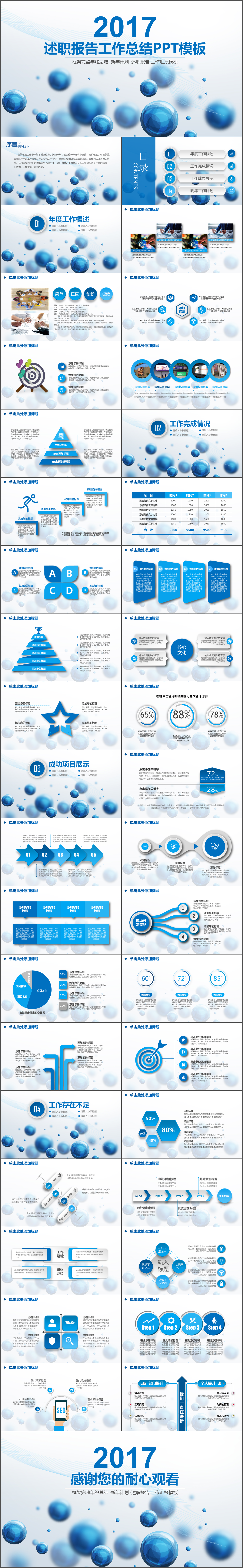 蓝色2017商务述职工作汇报年终总结动态PPT模板