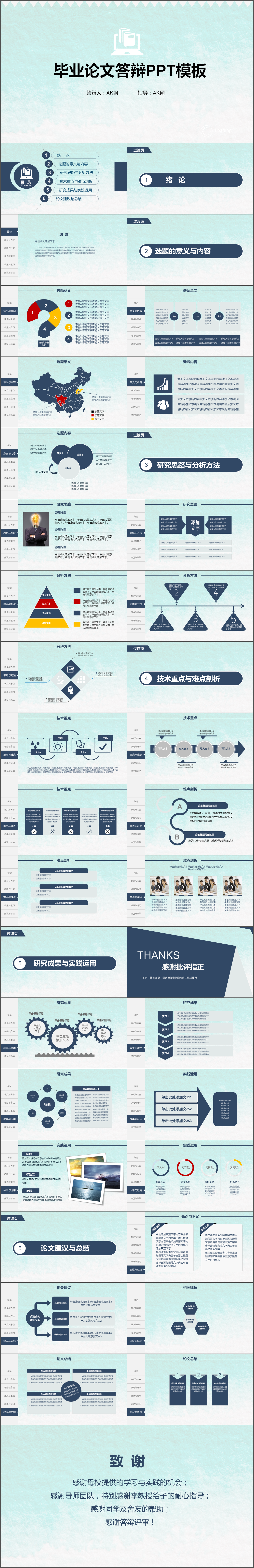 小清新渐变绿导航式毕业论文答辩PPT模板