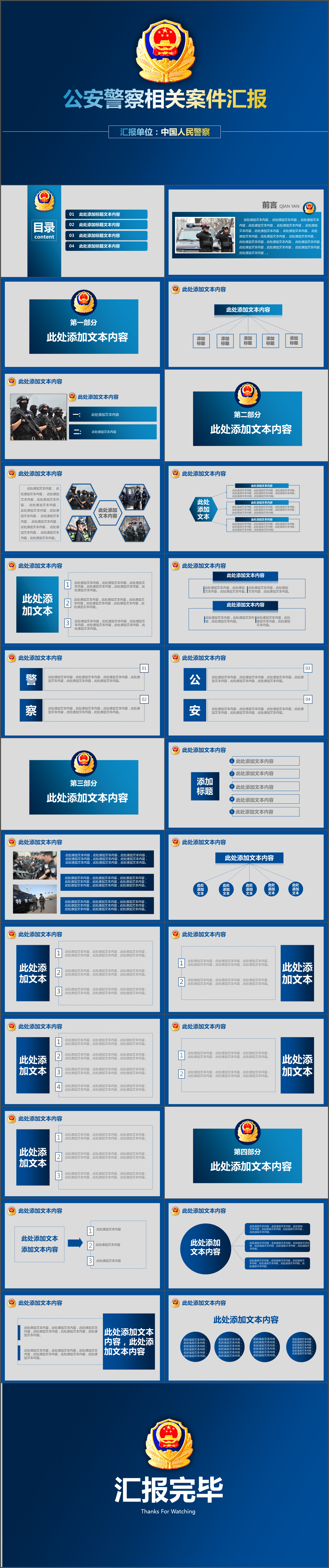 蓝色公安警察相关案件汇报PPT模板