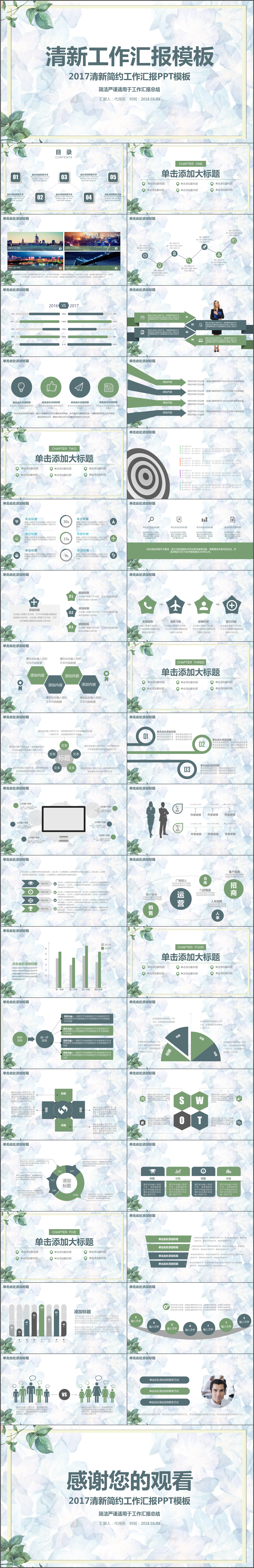 清新文艺严谨商务工作汇报述职通用动态PPT模板