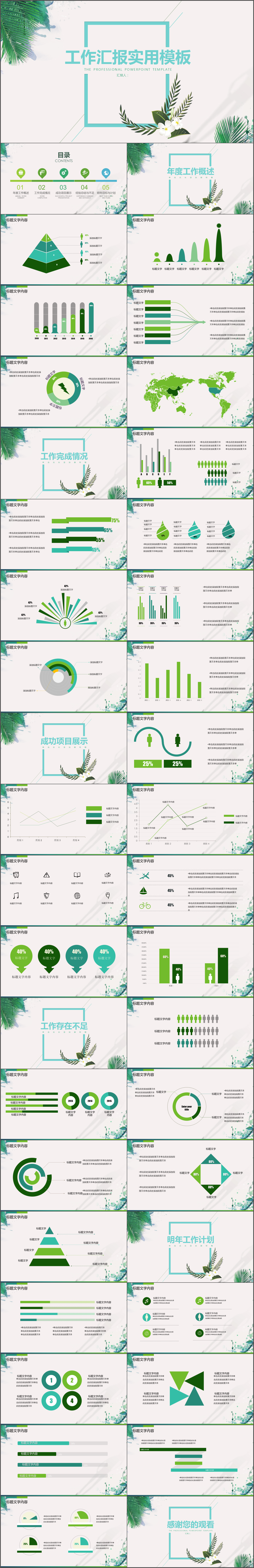 绿色完整框架年终工作总结汇报PPT模板