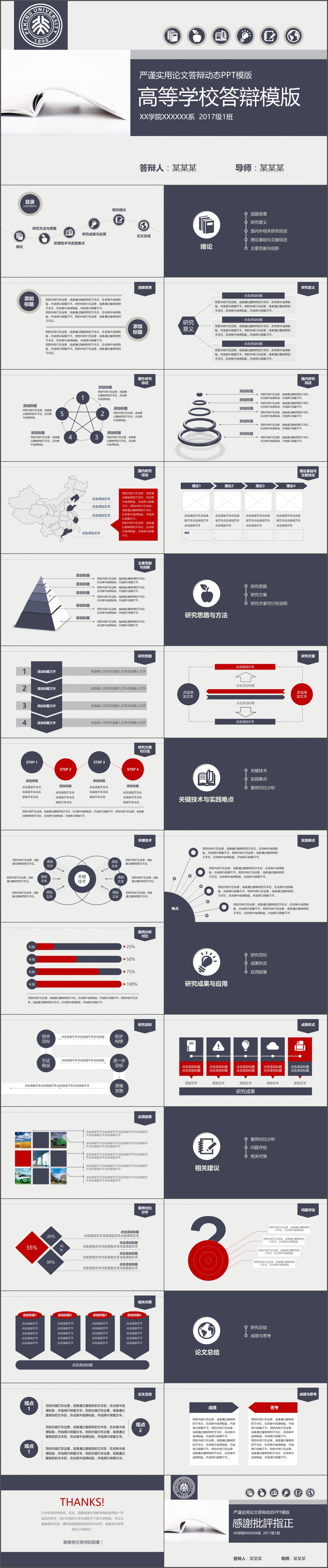 高等严谨实用论文答辩动态PPT模版