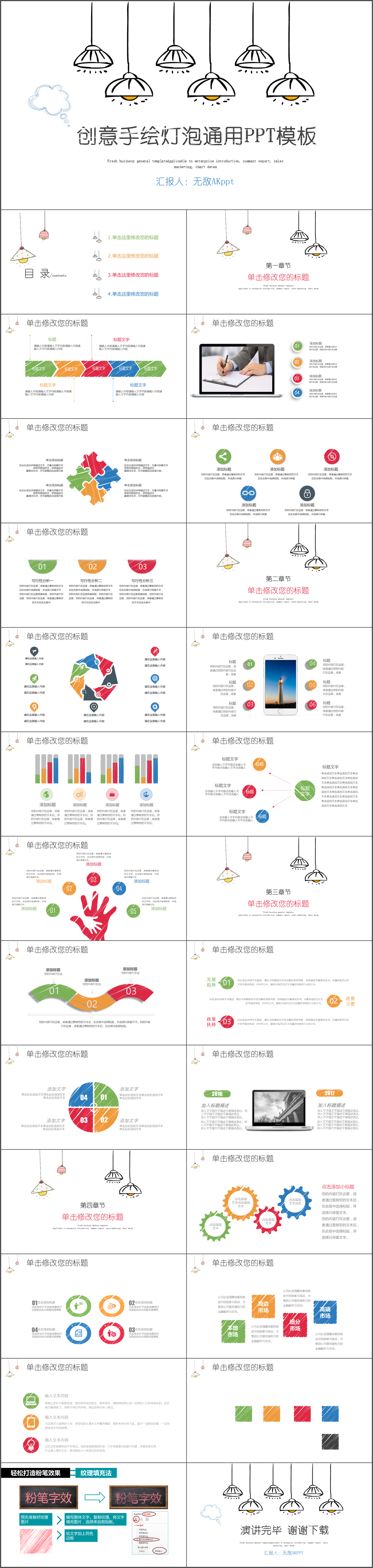 创意手绘灯泡商务通用PPT模板