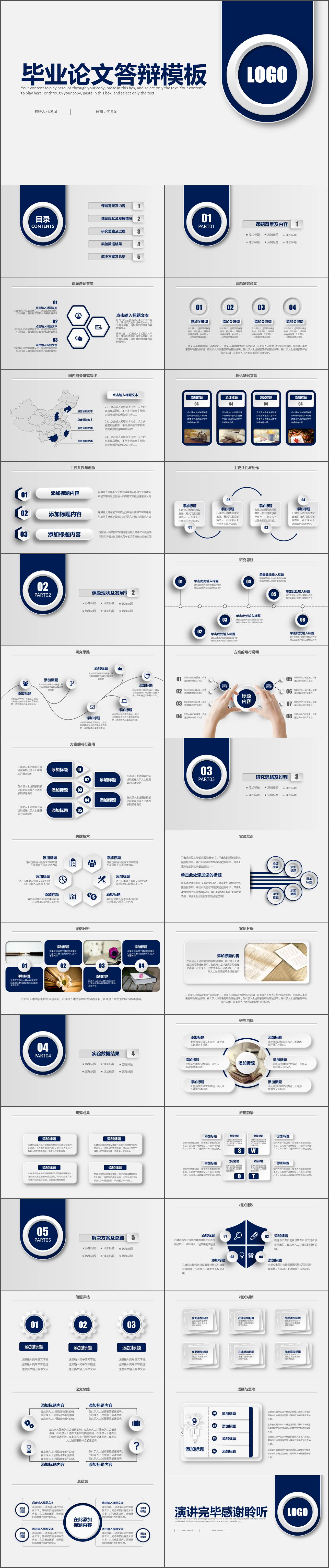 框架完整实用稳重论文答辩通用PPT模板
