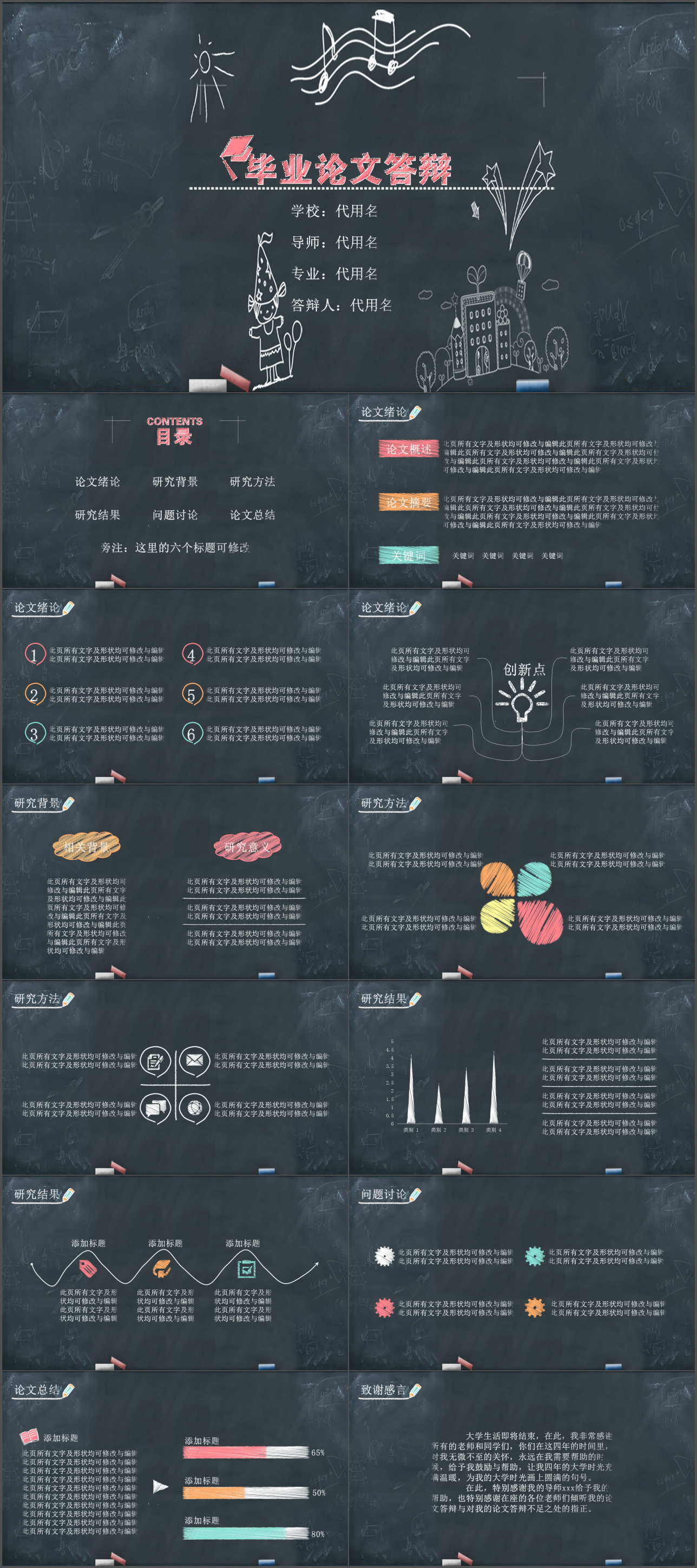 简约创意黑板毕业答辩PPT模板