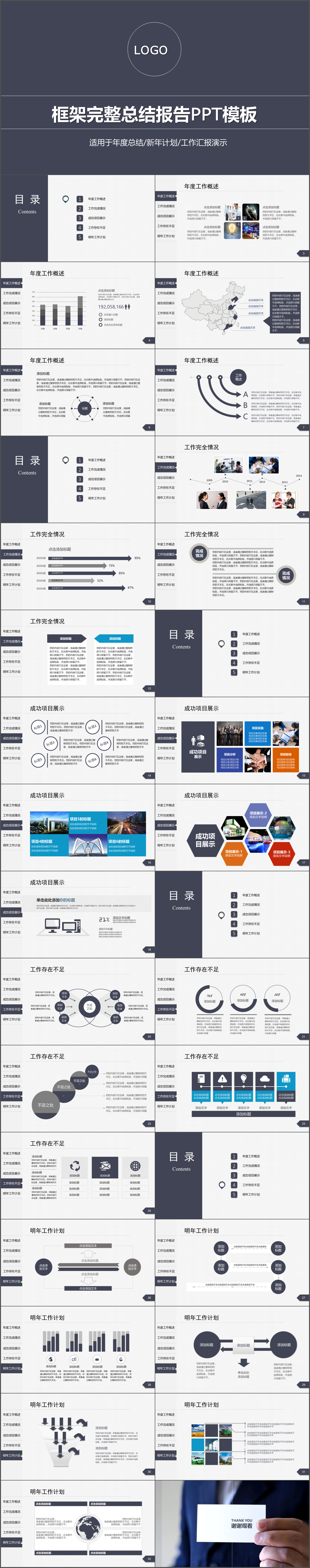 导航式框架完整工作总结报告PPT模板