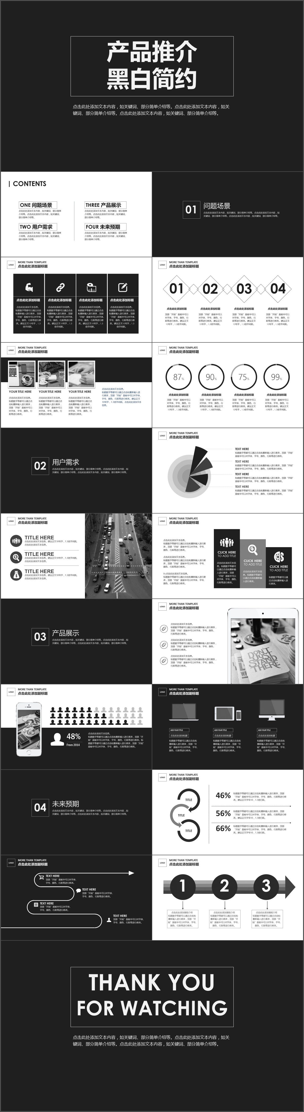 黑白简约商务风用于商务工作汇报的PPT模板