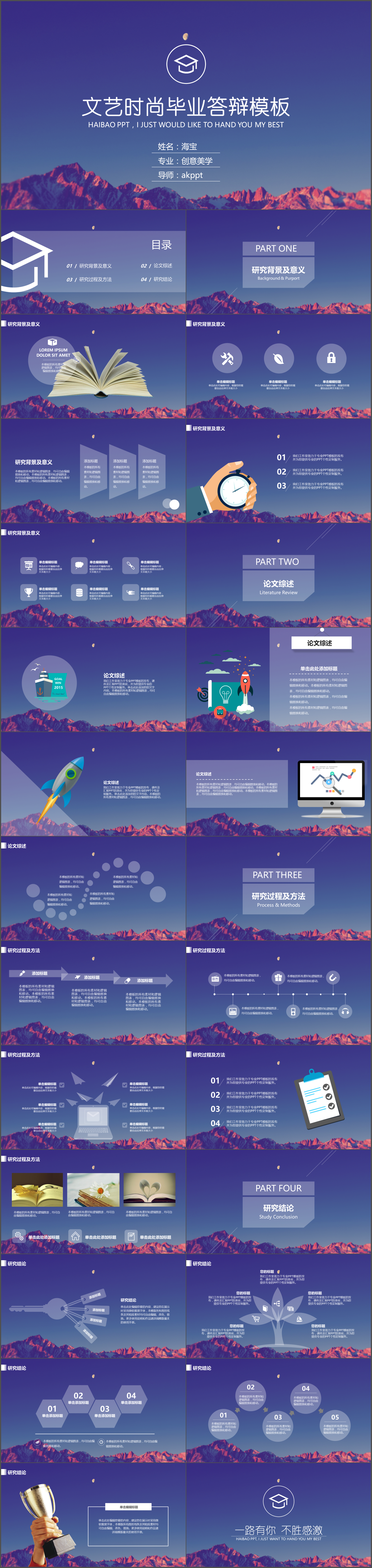 毕业答辩框架完整文艺时尚实用PPT模板