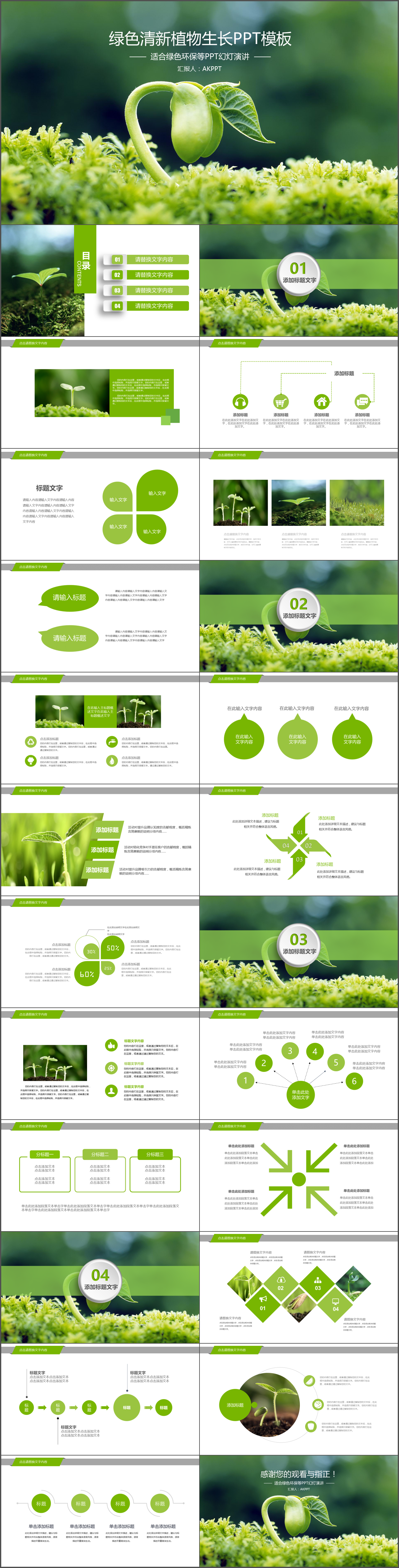 绿色清新植物生长PPT模板
