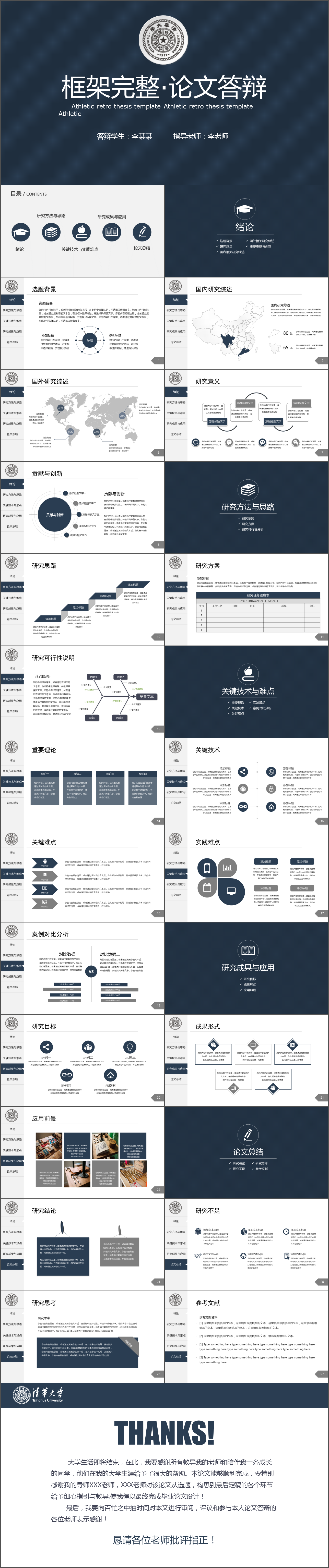 框架完整论文通用答辩PPT模板